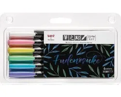 Tombow Fundenosuke Brush Pen Soft Tip Water Based Ink Pastel Colors, Set of 6 Colors