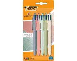 BIC 4 Couleurs Balpen Nature - 5 Pièces - Teintes naturelles - Rechargeable - Made in France 6km