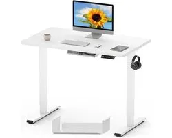 FLEXISPOT ONE PIECE elektrische zit-stabureau - In hoogte verstelbaar, met kabelgoot en rugzakhouder - Voor thuiskantoor, 100x60cm, wit
