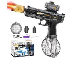Blaster à eau électrique rechargeable - Éclairage LED réaliste, capacité de 320 ml - Temps de jeu 35 minutes - Portée de tir: 3-5 mètres - ABS durable - Plaisir au jardin et à la plage - Gris