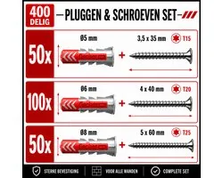 Fischer pluggen en Torx schroeven set | Assortiment | Tornitrex | Duopower | 200 sets - 400 stuks