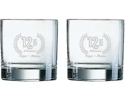 Gegraveerde set Whiskeyglazen 38cl Papa + Mama 12,5 jaar getrouwd