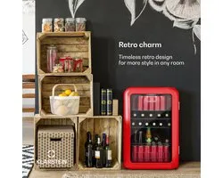 Klarstein Poplife Beverage Cooler - Réfrigérateur - 115 litres - Eek E - Design rétro - Température : 0-10 °C - Eco Plus - 39 dB - Pieds réglables - Double vitrage