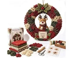 DIY kerstkrans kit - DIY Patchwork Set - 3D stoffen poke krans kit - Kerstkrans - Ontspannend - DIY Handwerkset - voor Volwassenen en Beginners en Handwerkliefhebbers - Stijl B：Eland