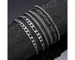 Set van 6 RVS Heren Armbanden - Roestvrij Staal - Stevig & Duurzaam - Stoere Mannen Armbanden - Tijdloos Design - Perfect als Cadeau voor Vriend, Vader of Broer - Comfortabel om te Dragen - Mode Accessoires voor Elke Gelegenheid