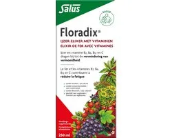 Salus Floradix IJzer-elixir – Bij vermoeidheid – Voedingssupplement met ijzer en vitamine B12 – 250 ml