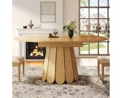 Lexiou Eettafel uittrekbaar, eetkamertafel, keukentafel, balkontafel, houten eettafel, ronde eettafel, uittrekbaar tot ovaal, 118-158 cm