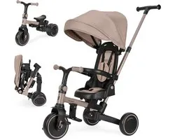 KikkaBoo Aluminium tricycle 8 en 1, pliable, siège réversible, capote réglable, cadre en aluminium, ceinture 5 points, vélo enfant 1-5 ans, beige