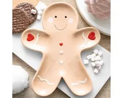 Gingerbread Man Serveerschaal – Kerst Peperkoek Serveerschaal Keramiek – Kerst Servies & Snackschaal – Grote Kerstschaal voor Koekjes, Chocolade & Hapjes – Kersttafel Decoratie