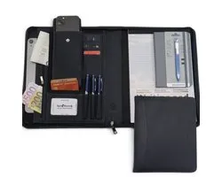 Dossier d'écriture en cuir A4 - Dossier de conférence - Dossier de documents A4 - Housse pour tablette et pochette pour ordinateur portable - Classeur à anneaux amovible - Luff Blue