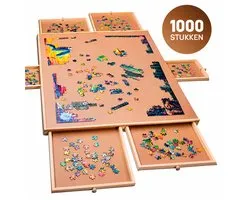 Asawa Puzzelbord - Puzzelplaat Draaibaar met Opbergsysteem - 1000 Stukjes - 74x52 cm - 6 Lades - Houten Puzzeltafel - Puzzelmat - Puzzelmap - Portapuzzle