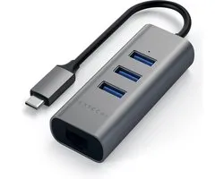 Satechi TYPE-C 3 Port USB 3.0 Hub & Ethernet - Grijs