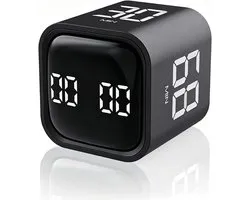 Cube Visual Timer, productiviteitstimer met countdown, 5/10/30/60 minuten, USB-C oplaadbaar, led-display, geluidsalarm en trilling verstelbaar, voor kantoor, studie, taken (zwart)