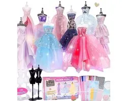 Knutseldoos - Mode ontwerperset meisjes - 500+ Delige DIY Mode Design - Knutselpakketten-modedesign -Modeontwerperset - Creativiteit DIY kleding- knutselset naaisets -met sketchbook stofschaar & mannequin paspop knutselen- voor 8 jaar+kinderen