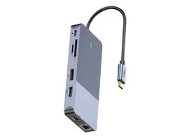 M-TECK - Portable USB-C Docking Station - USB-C Hub - 2 x HDMI - 1 x Displayport - Ethernet Aansluiting - Audio Aansluiting - 2 x USB A - Micro/SD Kaartlezer - USB-C ingang voor oplader (100W) - Geschikt voor 3 x 4K schermen voor MacBook en Laptop