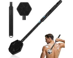 Silicone Back Scrubber for Shower, Removable Extra Long Handle Back Brush for Shower, Double Sided Brush, Exfoliates - ShopVlot