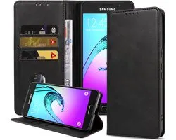Smartphonica Samsung Galaxy A3 2016 kunstleren hoesje met magnetische sluiting en pashouders book case - zwart geschikt voor Samsung Galaxy A3 (2016)