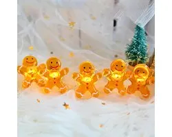Kerst Lichtslinger 2m 20 LED Kerstlichtjes Kerstman Sneeuwpop Peperkoek Lichtjes Krans Verlichte Kerstdecoraties Werkt op Batterijen voor Kerst Binnen Buiten Decoratie - Peperkoek