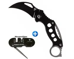TECQX Inklapbare Mini Karambit - Zakmes - Survival mes - Counter Strike - Inclusief messenslijper - Kamperen - Scouting mes - Zwart