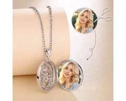 levensboom met bladeren van zirkonia in prinsessengeslepen medaillon dames zilver 925 opengewerkte stamboom foto ketting amulet sieraden cadeau voor vrouwen moeder vriendin