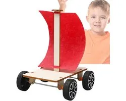 Wind Powered Car Kit - Houten Engineering Bouwset, Educatief STEM Construction Toy, Draagbaar Langdurig Gereedschap | Interactief Wetenschappelijk Craft Project Voor Kinderen Tieners Vrienden Familie