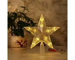 Kerstboom Piek - Kerstboom Topper - Kerstversiering kerstboom - LED Ster - Met verlichting - Werkt op Batterij - 15 cm - Warm White