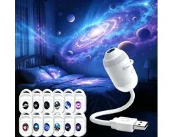 5D holografische nachtlichtprojector, plug-and-play, 360° verstelbaar, USB-gevoed, sterrenhemel planetarium, cadeau voor kinderen (12 projectiefilms) [Energieklasse A+]