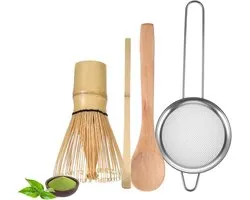 Gsedaox-Matcha Set-Matcha Thee Set- 4-Delige Matcha Accessoires-Matcha Starterkit-100 Borsteltjes-Matcha klopper-Whisk, Zeefie en Scoop-Theelepeltje