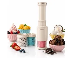 Seeger CompactCream - 5-in-1 IJsmachine - Inclusief 3 Bekers met Deksels - Gemakkelijk op te bergen - Voor IJs, Sorbet en meer - BPA-vrij - Beige