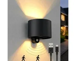 Luminize Lampe de jardin rechargeable avec capteur de mouvement - Aluminium - Applique murale sans fil rechargeable USB - Éclairage de jardin - Rond