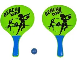 Houten beachball set groen met beachball print- Strand balletjes - Rackets/batjes en bal - Tennis ballenspel