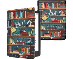 Housse kwmobile adaptée au Pocketbook InkPad Color 3 - Fermeture magnétique - Couverture pour lecteur E multicolore - Design bibliothèque