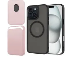 Hoesje + Pasjeshouder geschikt voor iPhone 14 / 13 - Portemonnee geschikt voor MagSafe - Magnetisch - Pasjes Houder - Creditcardhouder - Rose