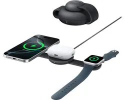 Station de recharge sans fil 3-en-1 Anker MagGo 15W, compatible avec MagSafe, certifié Qi2, pliable et portable pour iPhone 16/15/14/13, AirPods, Apple Watch et plus (chargeur USB-C inclus) - Noir