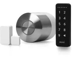 Nuki Smart Lock Pro – Incl. Keypad 1 & Door Sensor - Slim Deurslot met Wifi – Lock ‘n’ Go, Nachtmodes & Auto Unlock – Werkt met Google Home, Alexa & Apple Home – Zwart & Wit