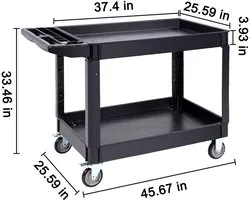 Chariot de service universel, 2 étagères, capacité de charge de 257 kg, chariot en plastique robuste avec roulettes pivotantes à 360° (dont 2 avec frein), grandes étagères avec rebord, idéal pour le rangement, le Garage