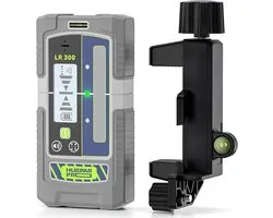 Huepar Pro LR300 Laserdetector – Ontvanger voor Groene & Rode Kruislijnlaser – Bereik tot 200 Meter – LCD-display & LED-signalering – IP65 – Magneet & Meetklem – Compatibel met Huepar Pulsmodus Lasers