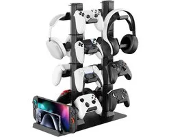 houder & controller, standaard voor de tafel, 4-traps hoofdtelefoonhouder met organizer voor Xbox/Switch/PS4/PS5/PS portal, spelopslag voor 16 controllers en hoofdtelefoon, gaming-accessoires