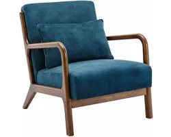 sweeek - Scandinavische fauteuil walnootkleurig hout en fluweel - lorens