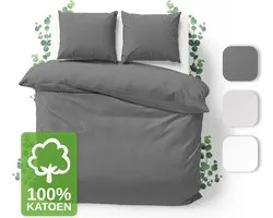 JACOBSON Housse de couette - 200x220 cm + 2 Kussensloop 80x80 cm - 100% coton - avec Fermeture Éclair - Anthracite