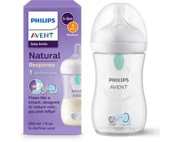 Biberon Philips Avent Natural Response avec valve Airfree- Éléphant - 1 biberon - 260 ml - 1 mois et plus - Vitesse 3 tétines - SCY673/ 81 - Biberons
