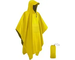 Poncho - Raincoat - Waterdicht - Sneldrogend - Ademend - Draagbaar - Scheurbestendig - Opvouwbaar - Licht Gewicht - Herbruikbaar - Regenponcho Fiets Dames & Heren - Fietsponcho - Geel - Met Zak - Hood En Snap- Multifunctioneel 3 in 1 Poncho