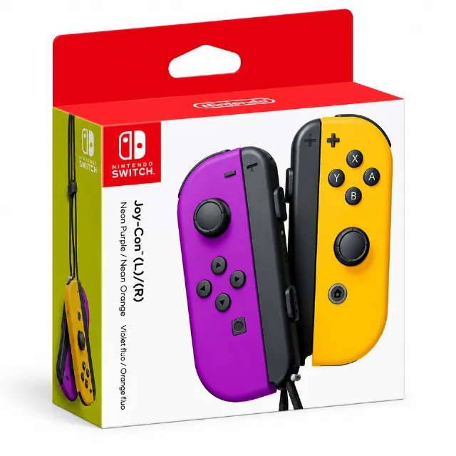 Nintendo Switch Joy-Con Controllers L/R Neon Purple Orange with Wrist Straps New
