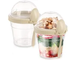 Yoghurtbeker met Lepel Lunchbox 400 ml 2 stuks - Yoghurt en Muesli Beker - Yoghurtpot - Lunchpot - Saladebeker - Salad - Oats Potje