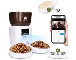 Distributeur Automatique Chat & Chien 4L Upgraded – Caméra HD – Audio Bidirectionnel – Double Gamelle Inox Améliorée – App – Vision Nocturne – Brosse Vapeur – Prime AnimalZ – Blanc