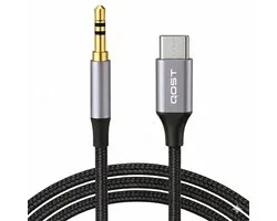 Qost - Câble USB-C vers Aux - Gris sidéral - 1 Mètre - Jack 3,5 mm vers USB-C - Male vers Male - Compatible avec iPhone 15 / 15pro / 15plus / 15pro max / iPad Pro / Air, Galaxy S23 Ultra / S23 / S22/S21, Huawei P60/50/40 etc.