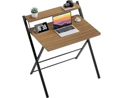 GreenForest Small Folding Computer Desk with Shelf, No Assembly Required, 75 x 52 cm Desk for Home Office, Small Work Table, Brown