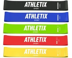 ATHLETIX® Premium Weerstandsbanden Set - 5 Sport Elastiek Banden Set - Met Gratis Draagtas en Oefeningen - Resistance Bands Set - 5 Fitness Elastieken
