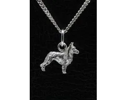 Zilveren Hollandse herder ketting hanger - langhaar - klein