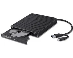 GELLDG Extern CD/DVD-station - USB 3.0 & Type-C Draagbare Optische Schijfdrive - Zebra Design met Geïntegreerde Kabel en Uitwerpknoop - Geschikt voor Laptop, PC, MacBook en Desktop - ABS Materiaal - Ondersteunt 8cm en 12cm Schijven - 14.2x14x1.8cm
